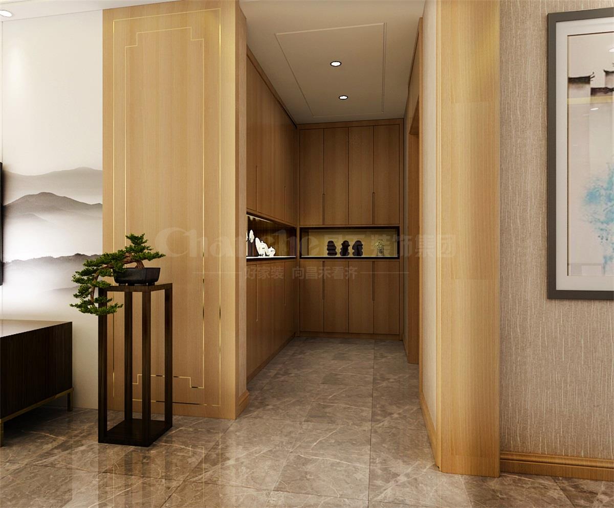 進門處的鞋柜，既滿足了屋主的生活習慣，又體現(xiàn)出對自然人文古意的喜好之情。