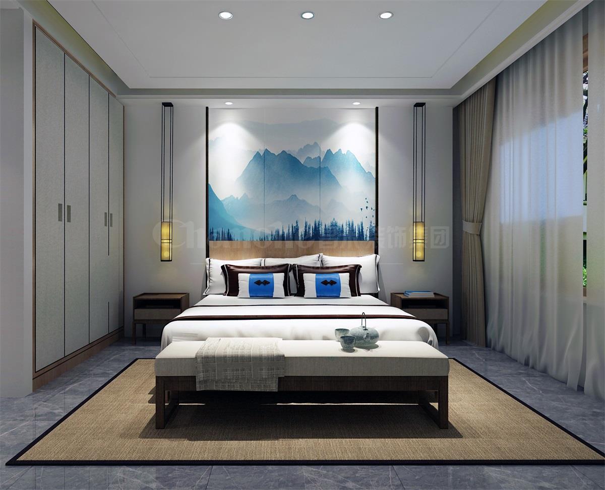 主臥貫穿、白色、灰色，加小許黑色融合的暖色調(diào)讓詩意棲居，少幾分濃墨重彩，多幾分雅致清寧，并在此感悟生命的智慧。內(nèi)心的平靜才能感悟到生活的大美，美不是符號，是一種心境，一份怡然，更是一份禪動。